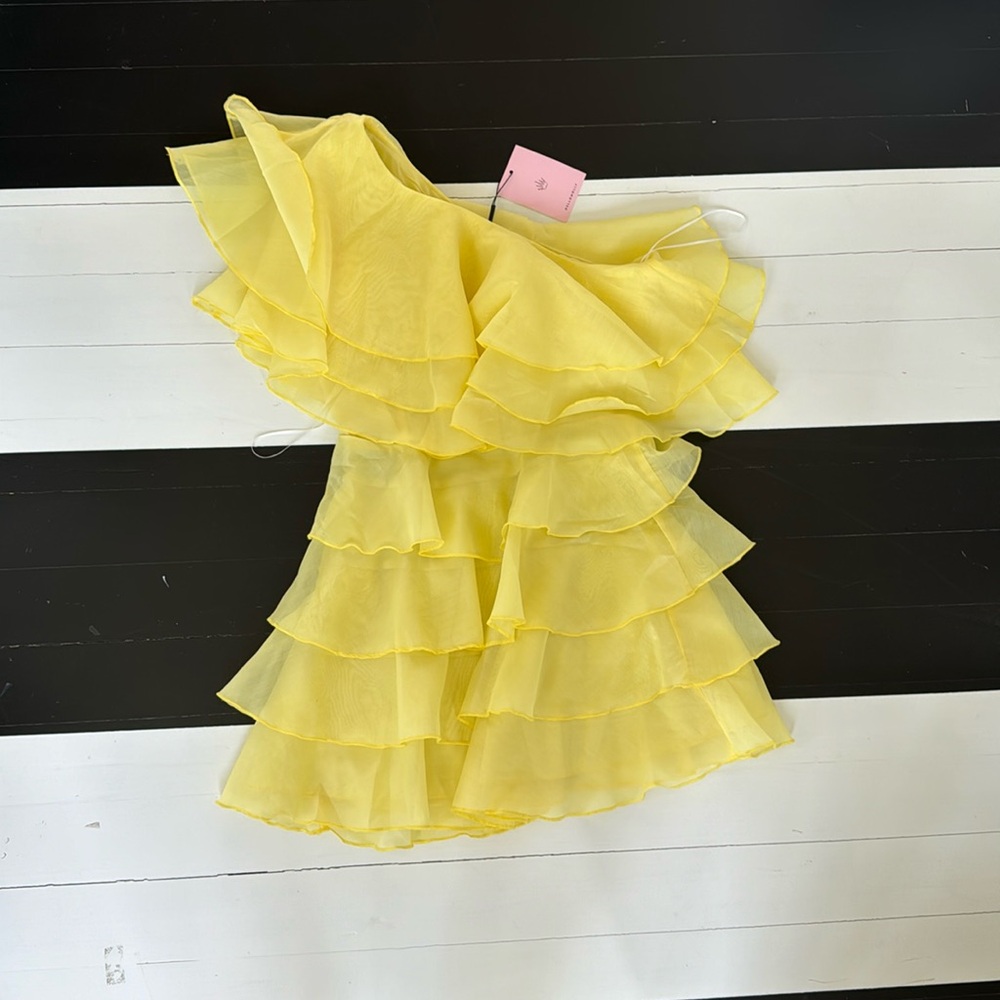 hello molly yellow asymmetrical ruffle summer dress